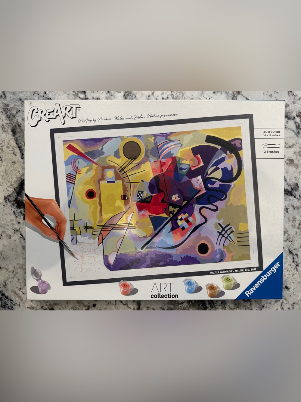 The Ravensburger CreArt Kandinsky: Yellow-Red-Blue paint-by-numbers kit